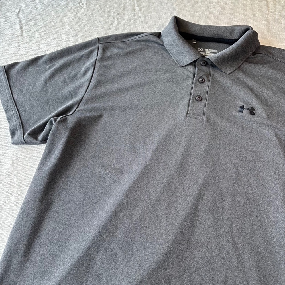 Under Armour Mens HeatGear Loose Fit Polo Shirt Gray Short Sleeve 1242755 2XL
